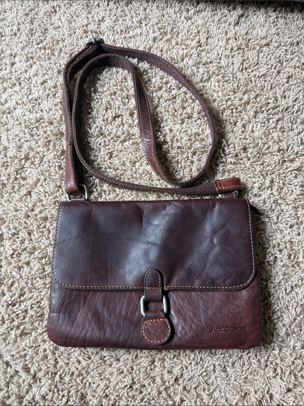 Jack George Dark Brown Leather Crossbody Bag with Buckle Detail